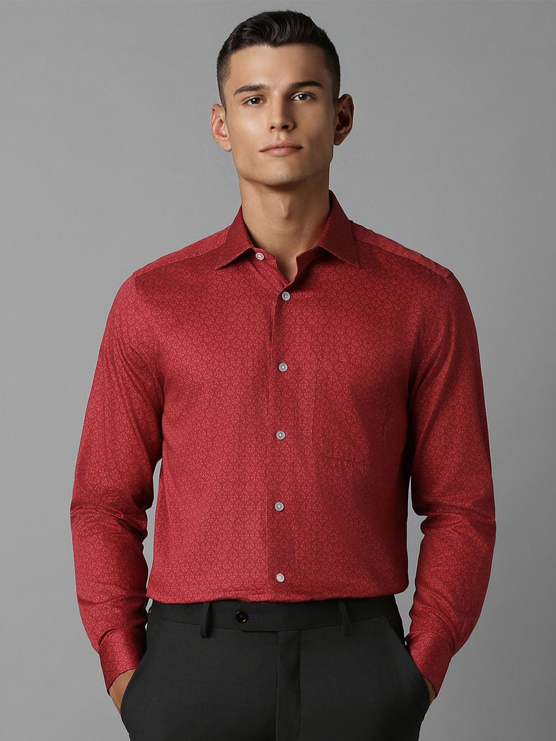 

Louis Philippe Men Ethnic Printed Pure Cotton Formal Classic Fit Shirt, Red