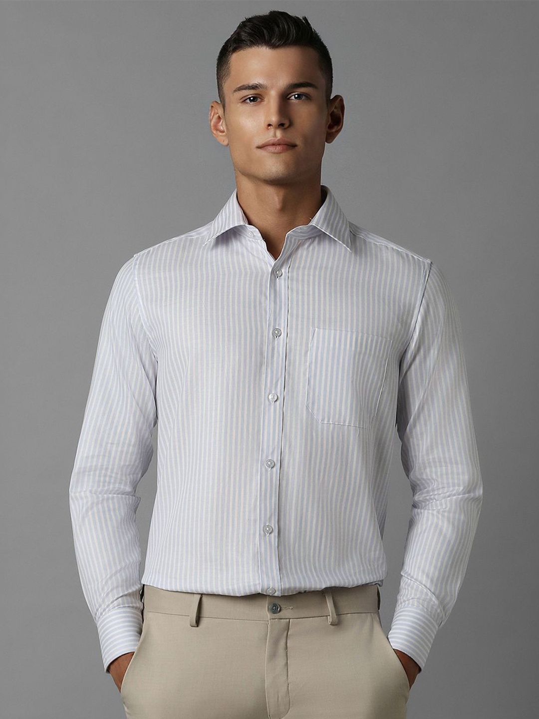 

Louis Philippe Men Striped Pure Cotton Formal Shirt, Blue
