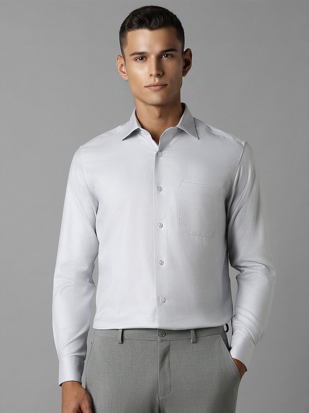 

Louis Philippe Men Solid Pure Cotton Formal Classic Fit Shirt, Grey