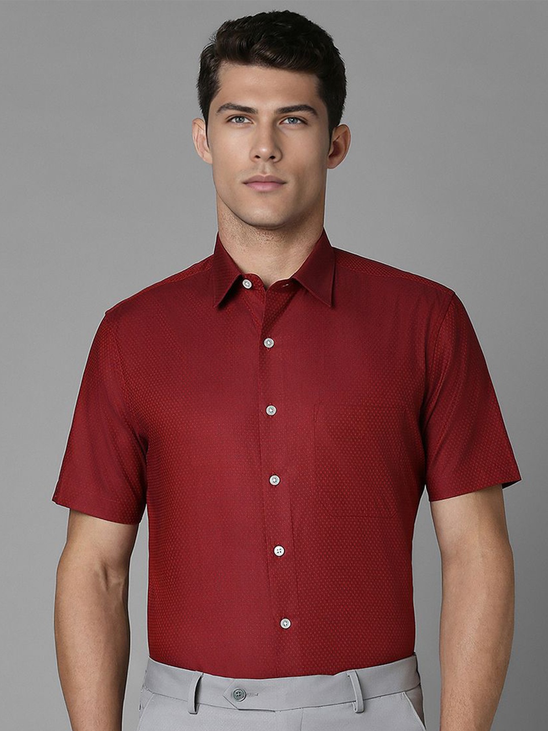 

Louis Philippe Men Slim Fit Textured Pure Cotton Formal Shirt, Red