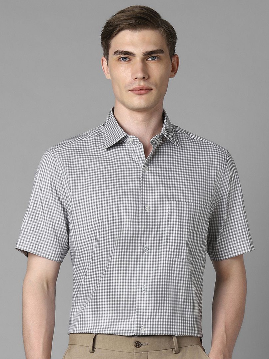 

Louis Philippe Men Checked Pure Cotton Formal Shirt, Grey