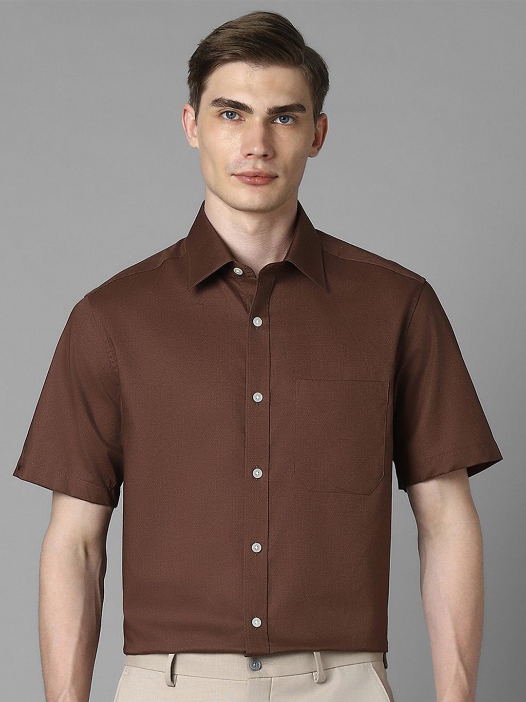 

Louis Philippe Men Solid Pure Cotton Formal Classic Fit Shirt, Brown