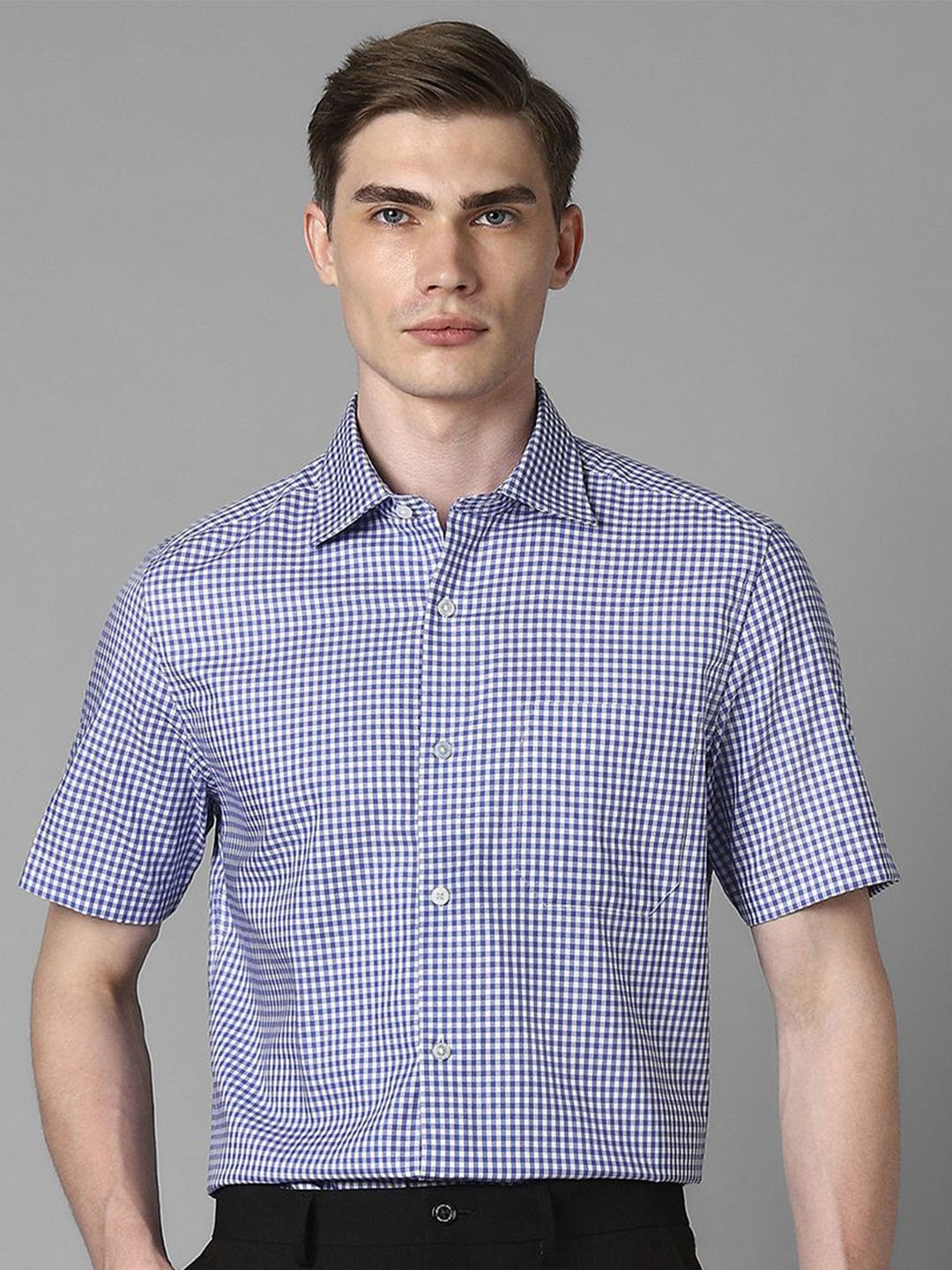 

Louis Philippe Men Micro Checked Formal Classic Fit Shirt, Blue