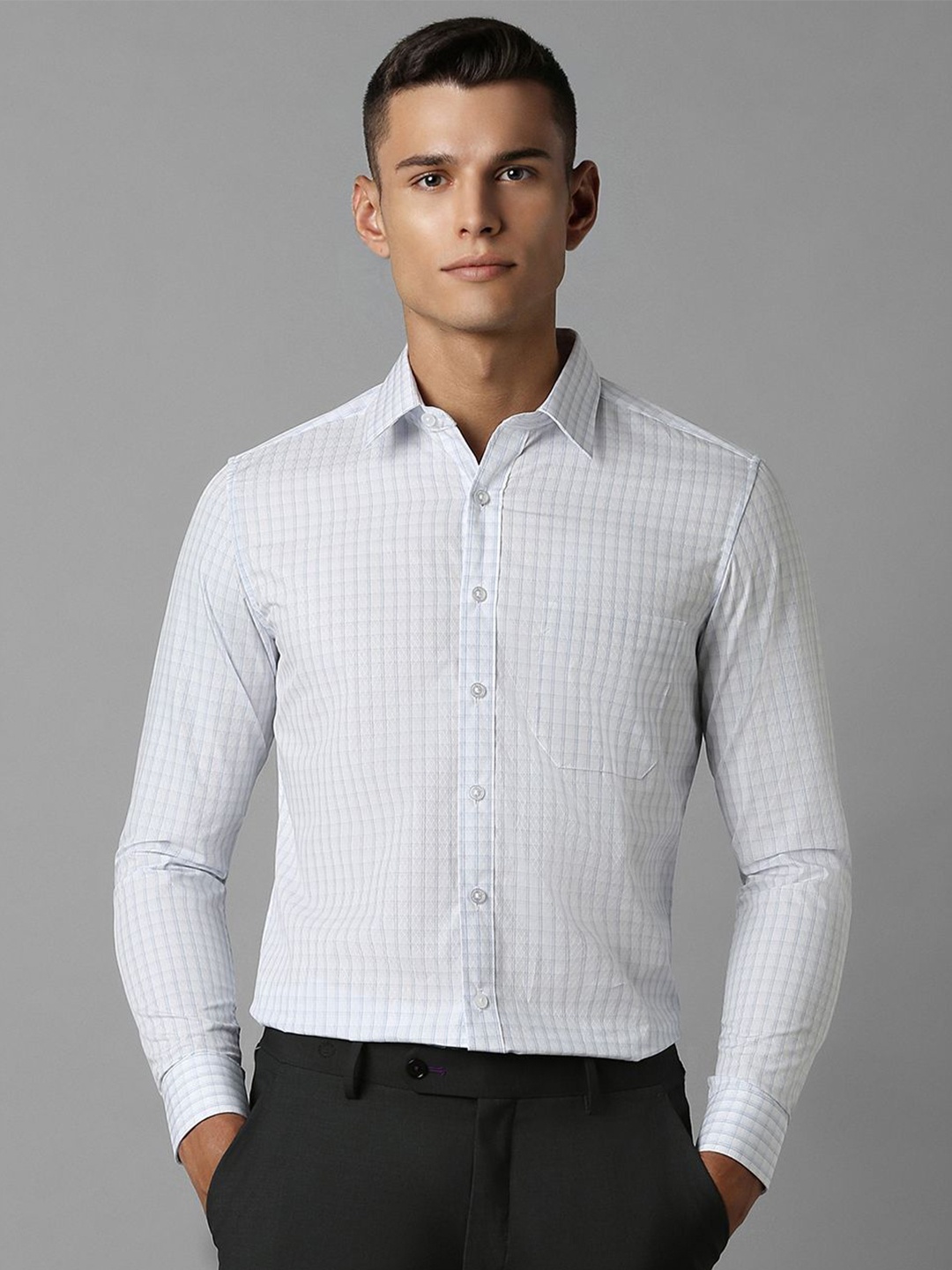 

Louis Philippe Men Slim Fit Checked Pure Cotton Formal Shirt, White