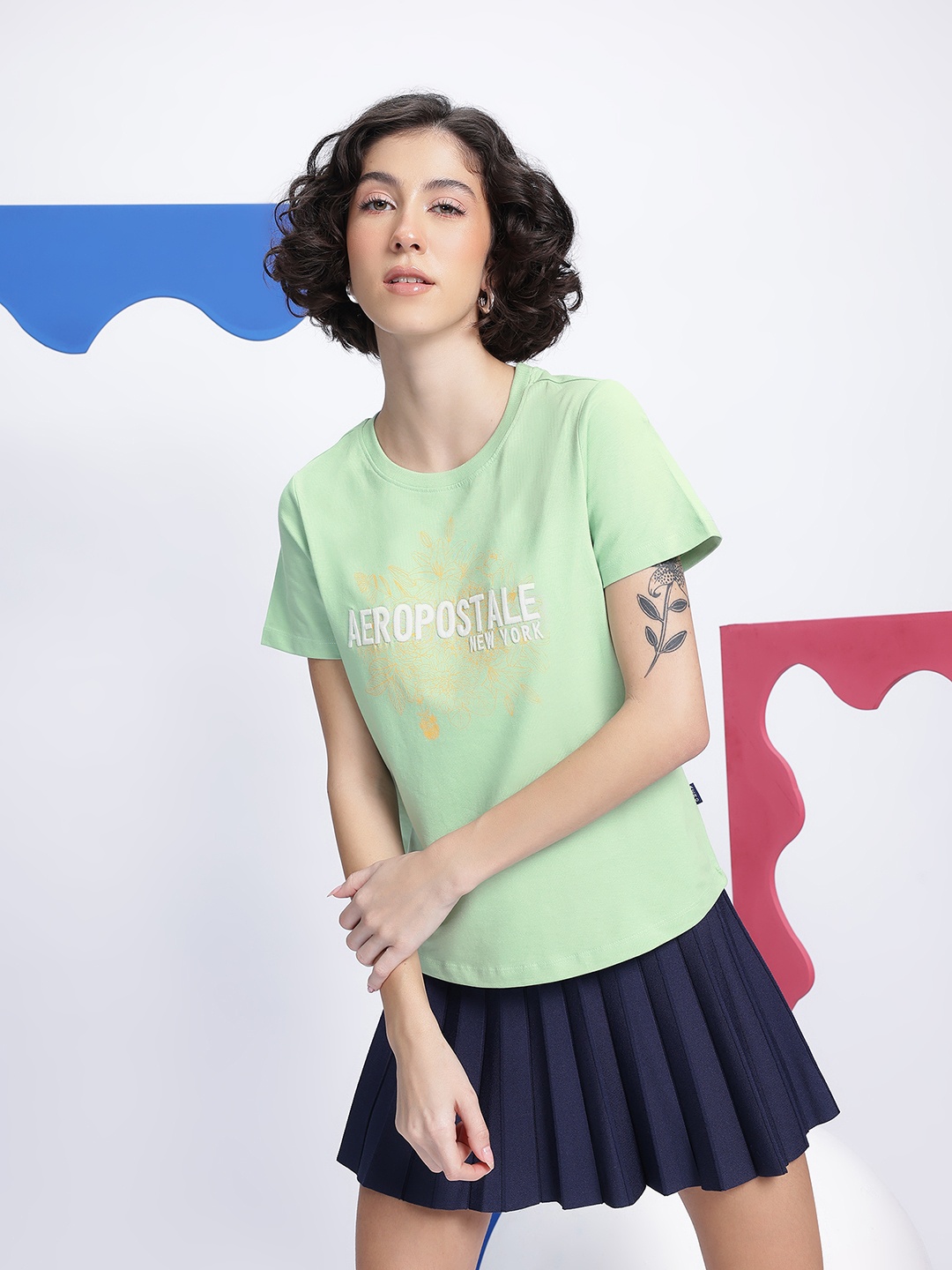 

Aeropostale Women Brand Logo Printed Pure Cotton T-shirt, Green
