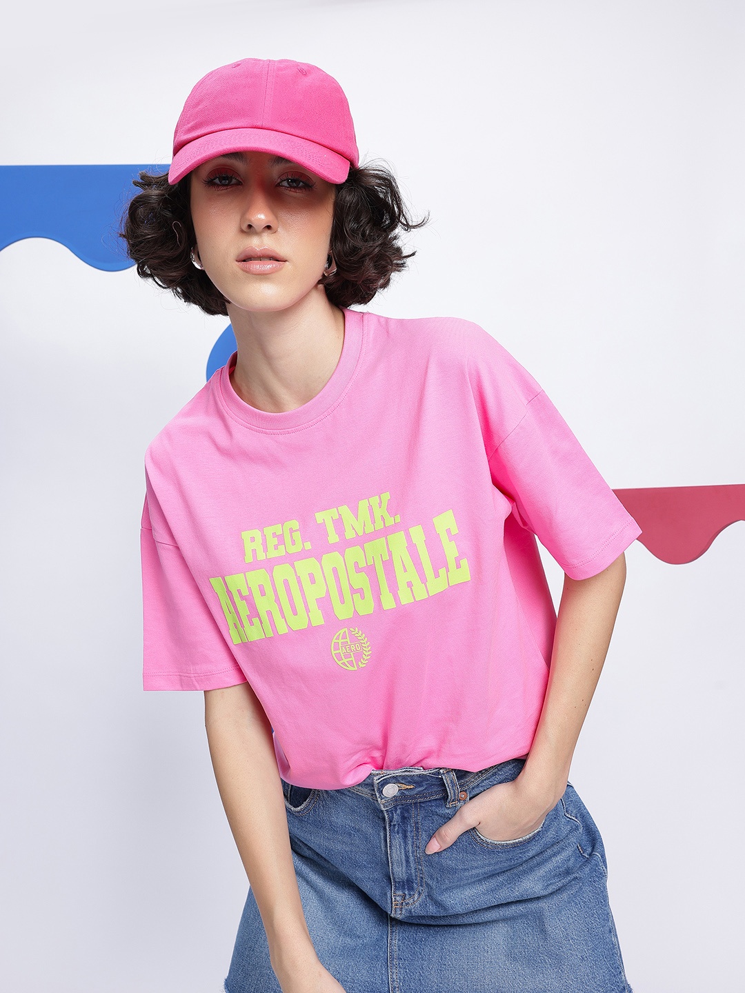 Aeropostale Women Brand Logo Printed Pure Cotton T-shirt, Pink