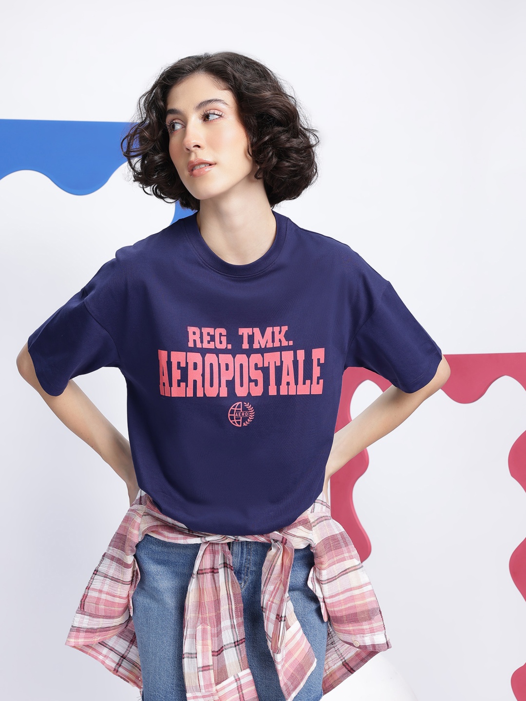 

Aeropostale Women Brand Logo Printed Pure Cotton T-shirt, Navy blue