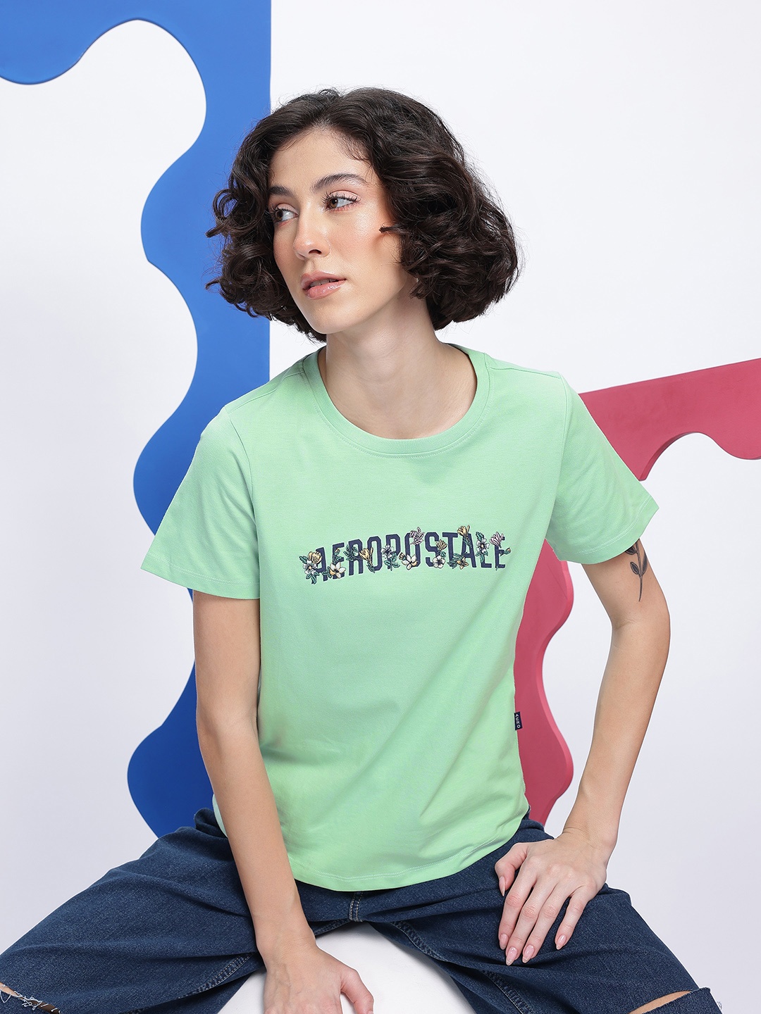 

Aeropostale Women Brand Logo Printed Pure Cotton T-shirt, Green