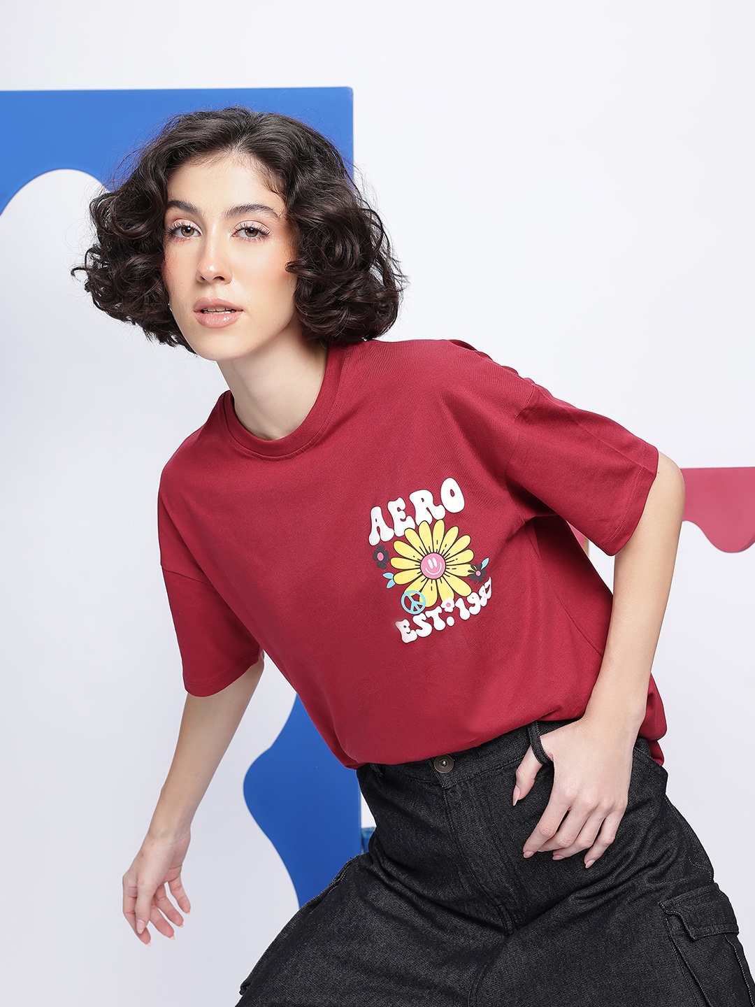 

Aeropostale Women Floral Printed Pure Cotton T-shirt, Maroon