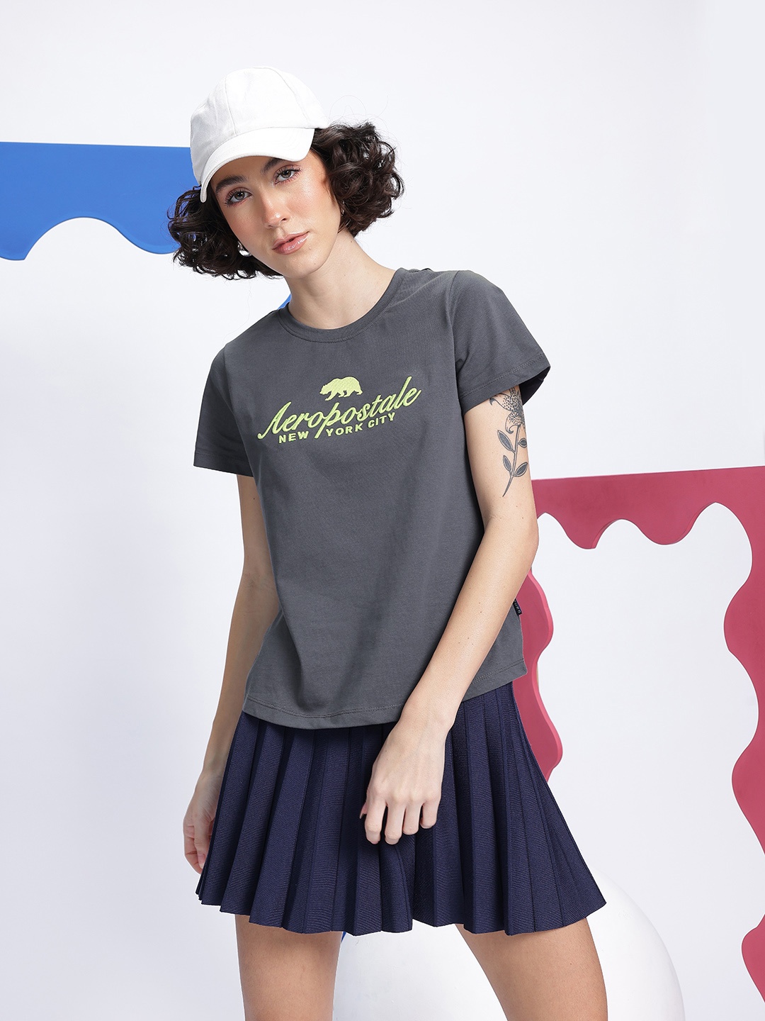 

Aeropostale Women Brand Logo Printed Pure Cotton T-shirt, Charcoal