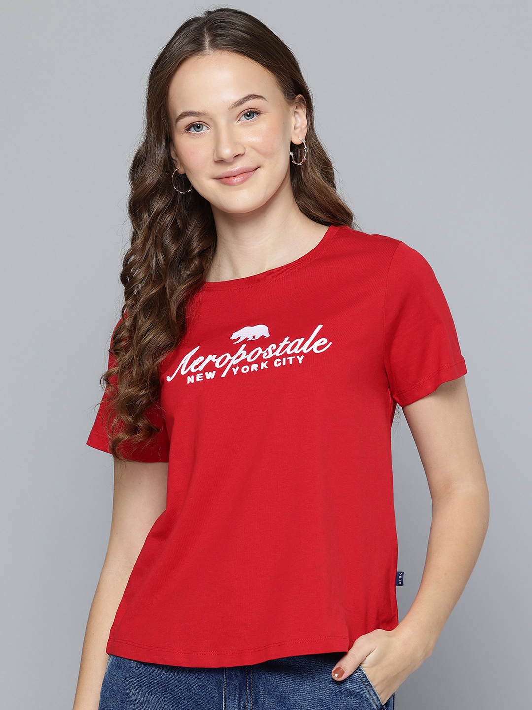 

Aeropostale Brand Logo Embroidered Pure Cotton T-shirt, Red