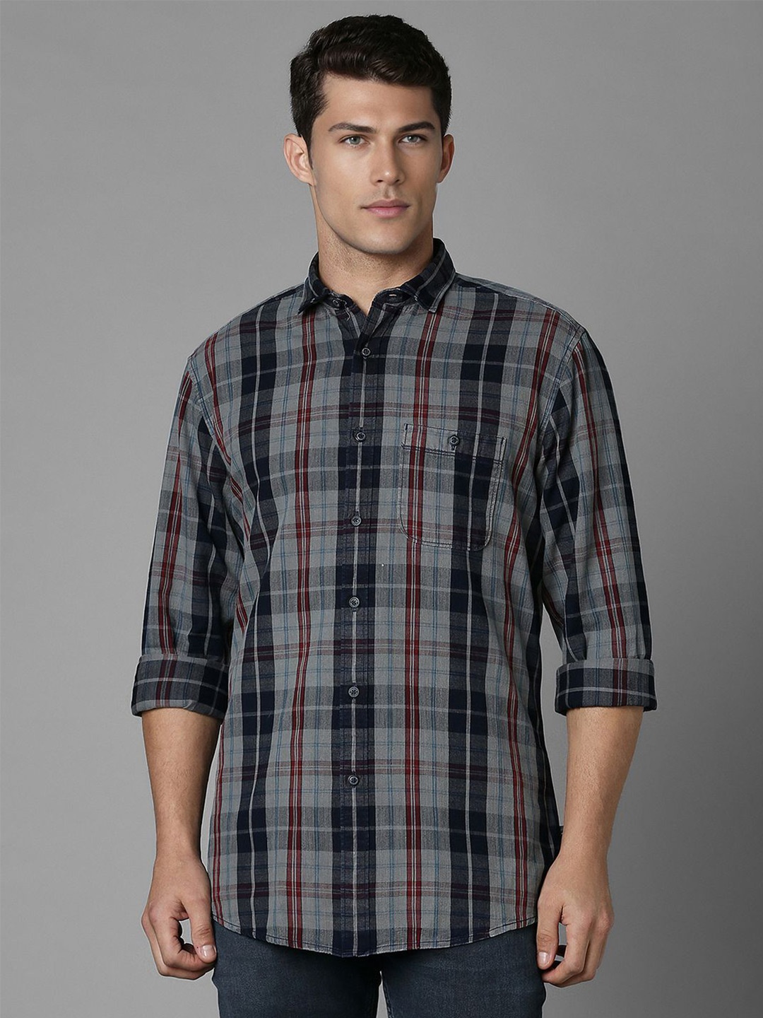 

Louis Philippe Jeans Men Slim Fit Tartan Checks Cotton Opaque Casual Shirt, Grey