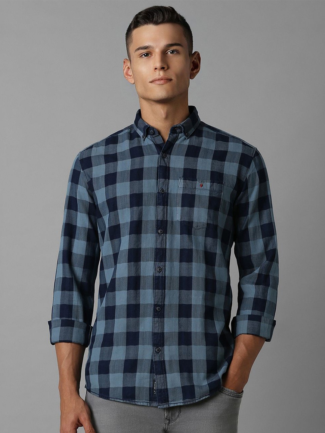 

Louis Philippe Jeans Men Slim Fit Buffalo Checks Opaque Casual Shirt, Blue