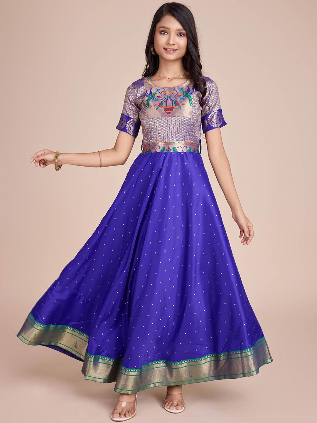 

Tasarika Girls Embroidered Flared Maxi Ethnic Dress, Violet
