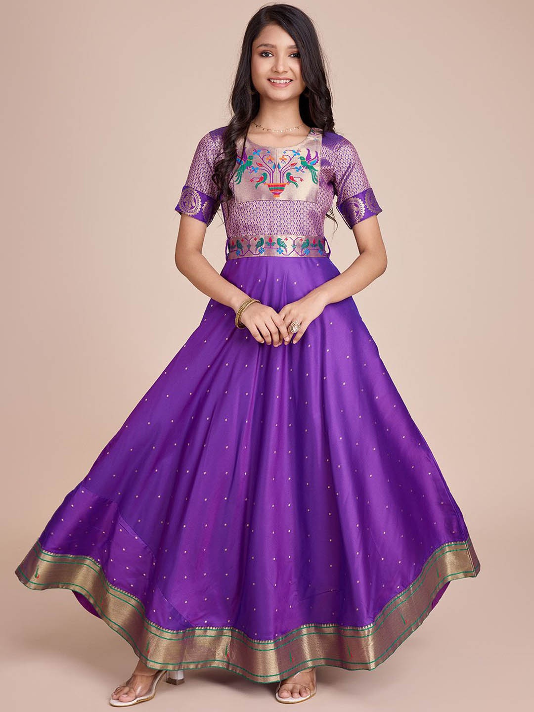 

Tasarika Embroidered Flared Maxi Ethnic Dress, Purple