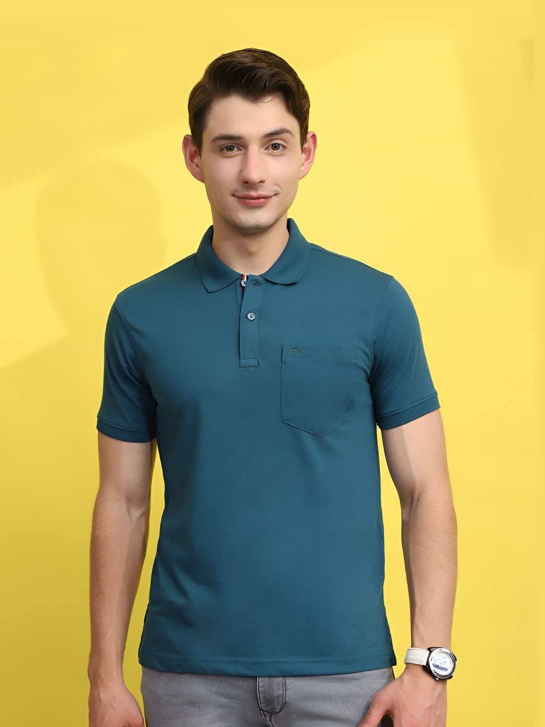 

Cloak & Decker by Monte Carlo Men Solid Polo Collar Pockets T-shirt, Teal