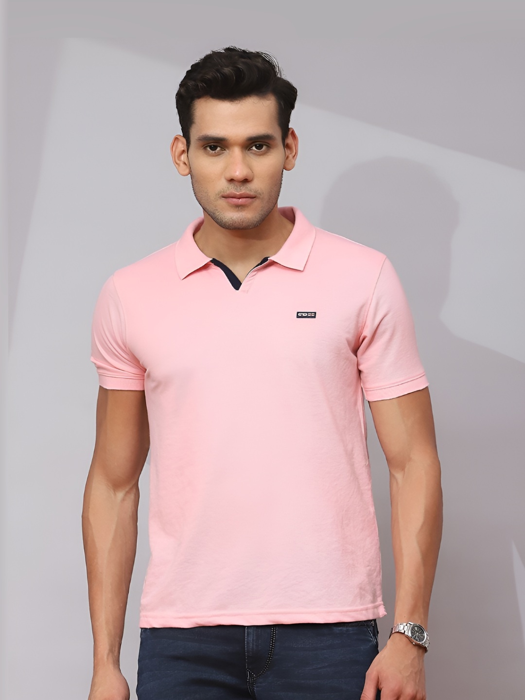 

Cloak & Decker by Monte Carlo Men Solid Polo Collar T-shirt, Pink