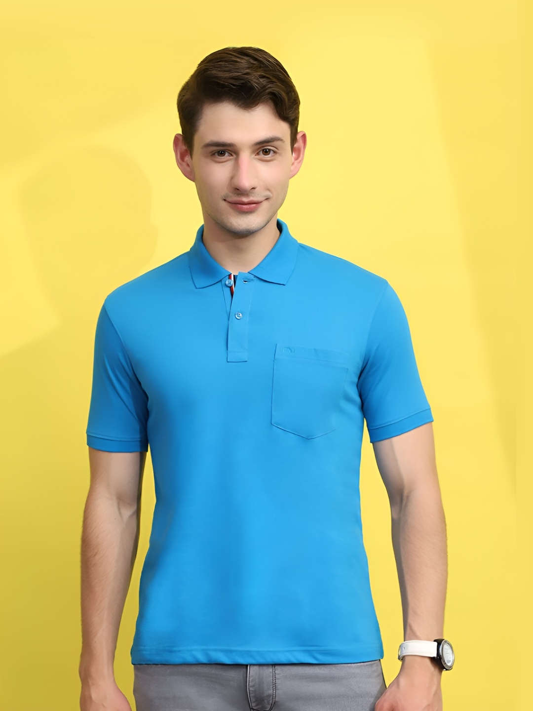 

Cloak & Decker by Monte Carlo Men Solid Polo Collar Pockets T-shirt, Turquoise blue