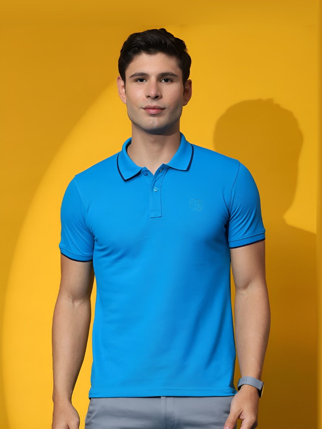 

Cloak & Decker by Monte Carlo Men Polo Collar Solid T-shirt, Blue