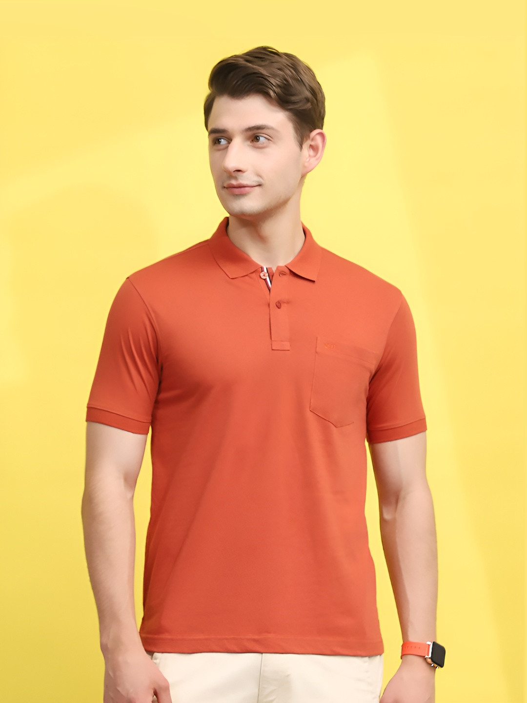 

Cloak & Decker by Monte Carlo Men Solid Polo Collar Pockets T-shirt, Rust
