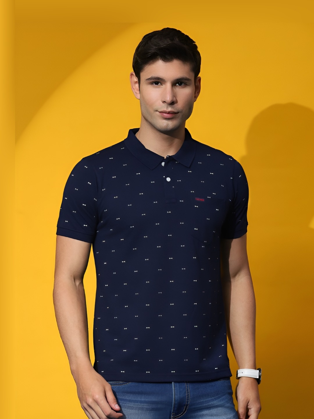 

Cloak & Decker by Monte Carlo Men Conversational Printed Polo Collar T-shirt, Navy blue
