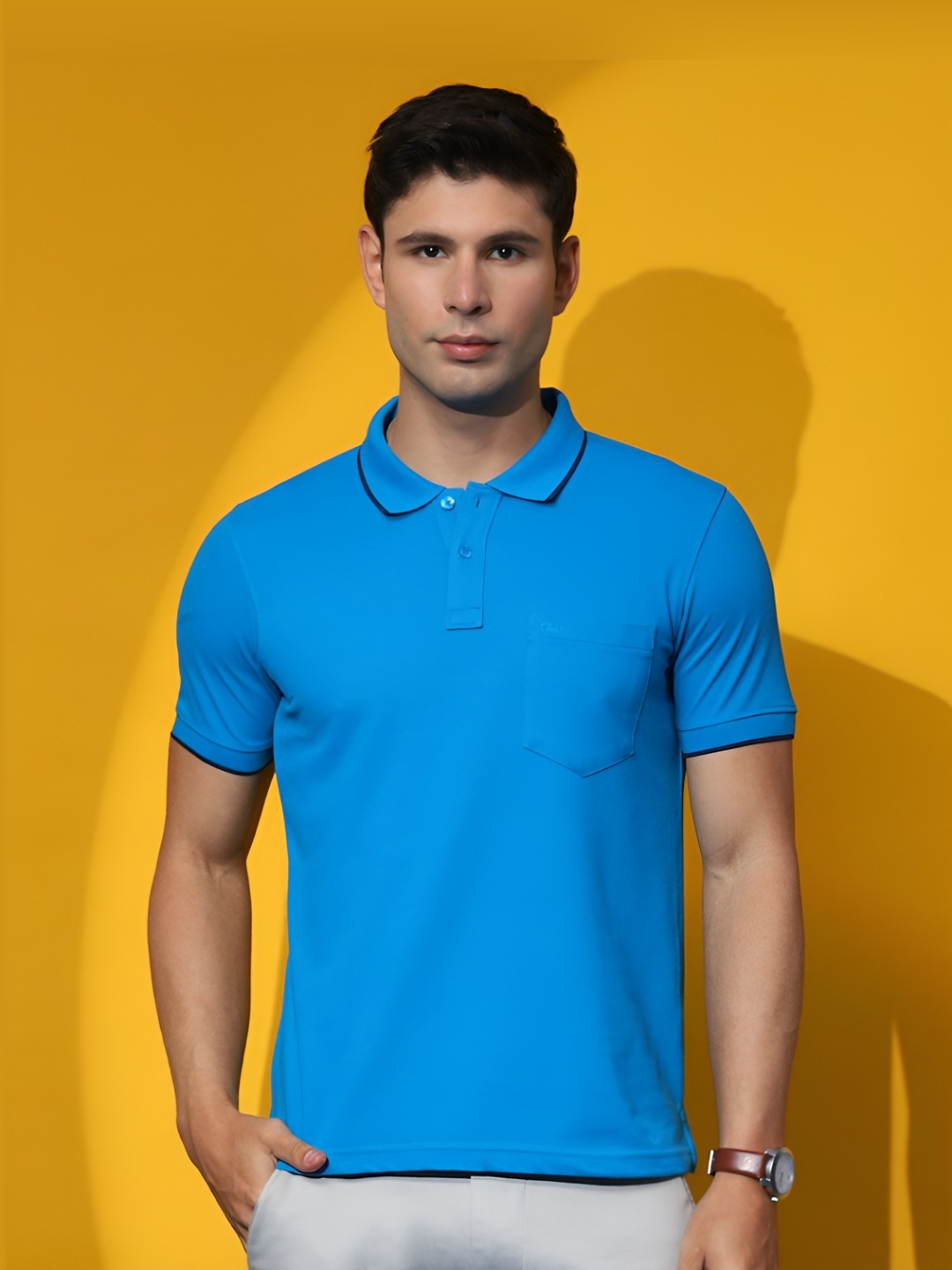 

Cloak & Decker by Monte Carlo Men Polo Collar Solid T-shirt, Blue