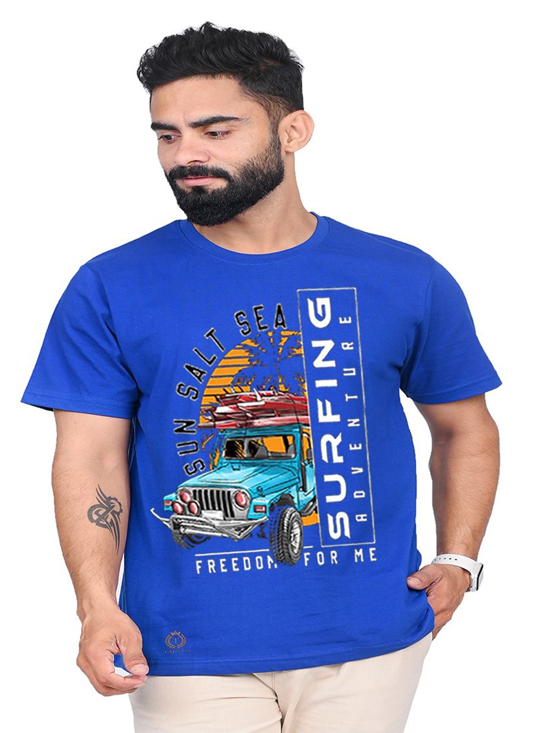 

TAJNAN Men Typography Printed Round Neck T-shirt, Blue