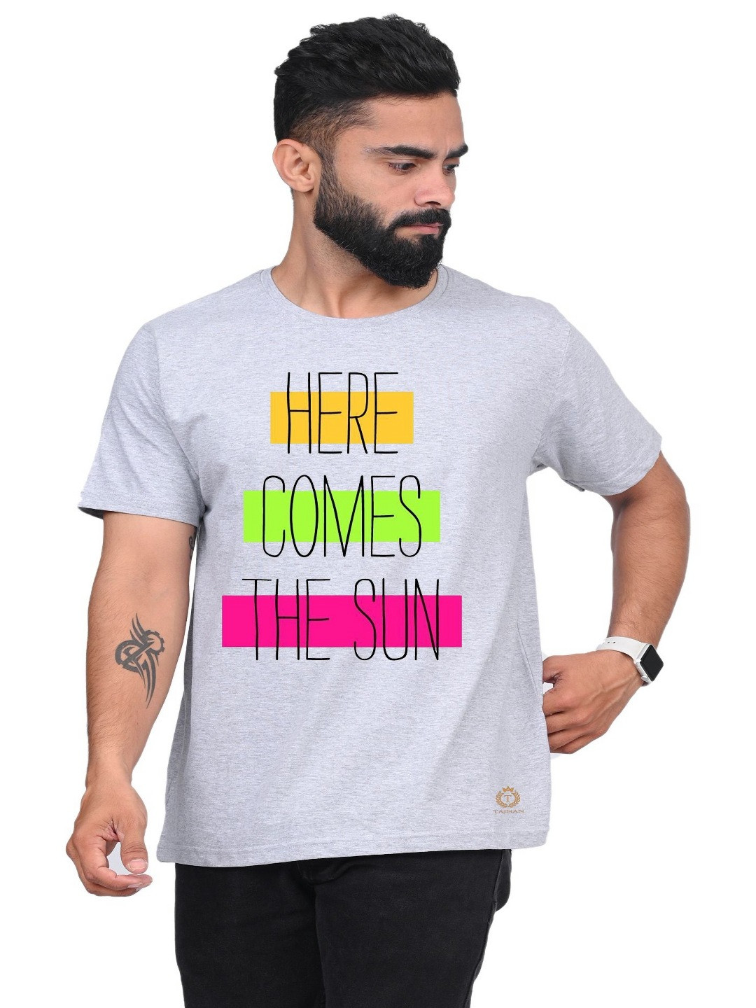 

TAJNAN Men Typography Printed Round Neck T-shirt, Grey