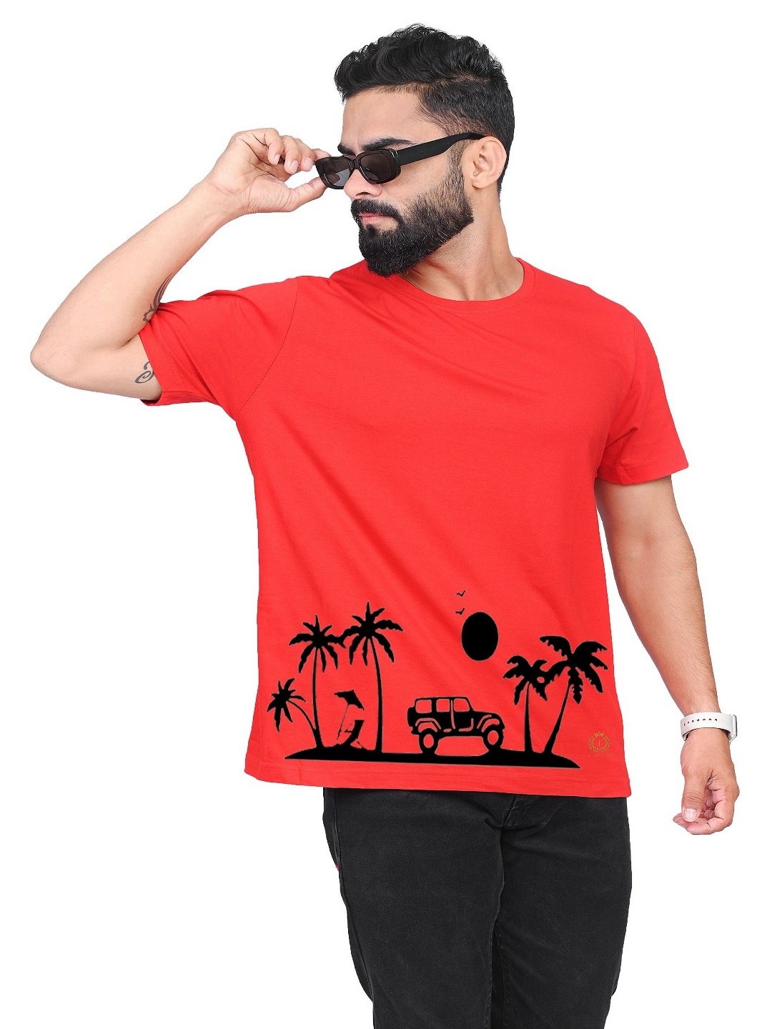 TAJNAN Men Graphic Printed Round Neck T-shirt, Red