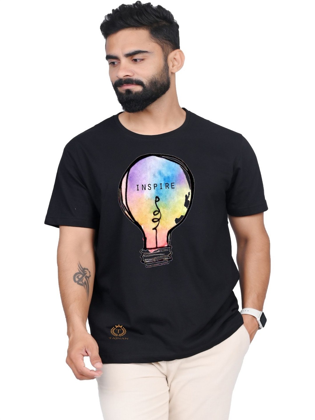

TAJNAN Men Graphic Printed Round Neck T-shirt, Black