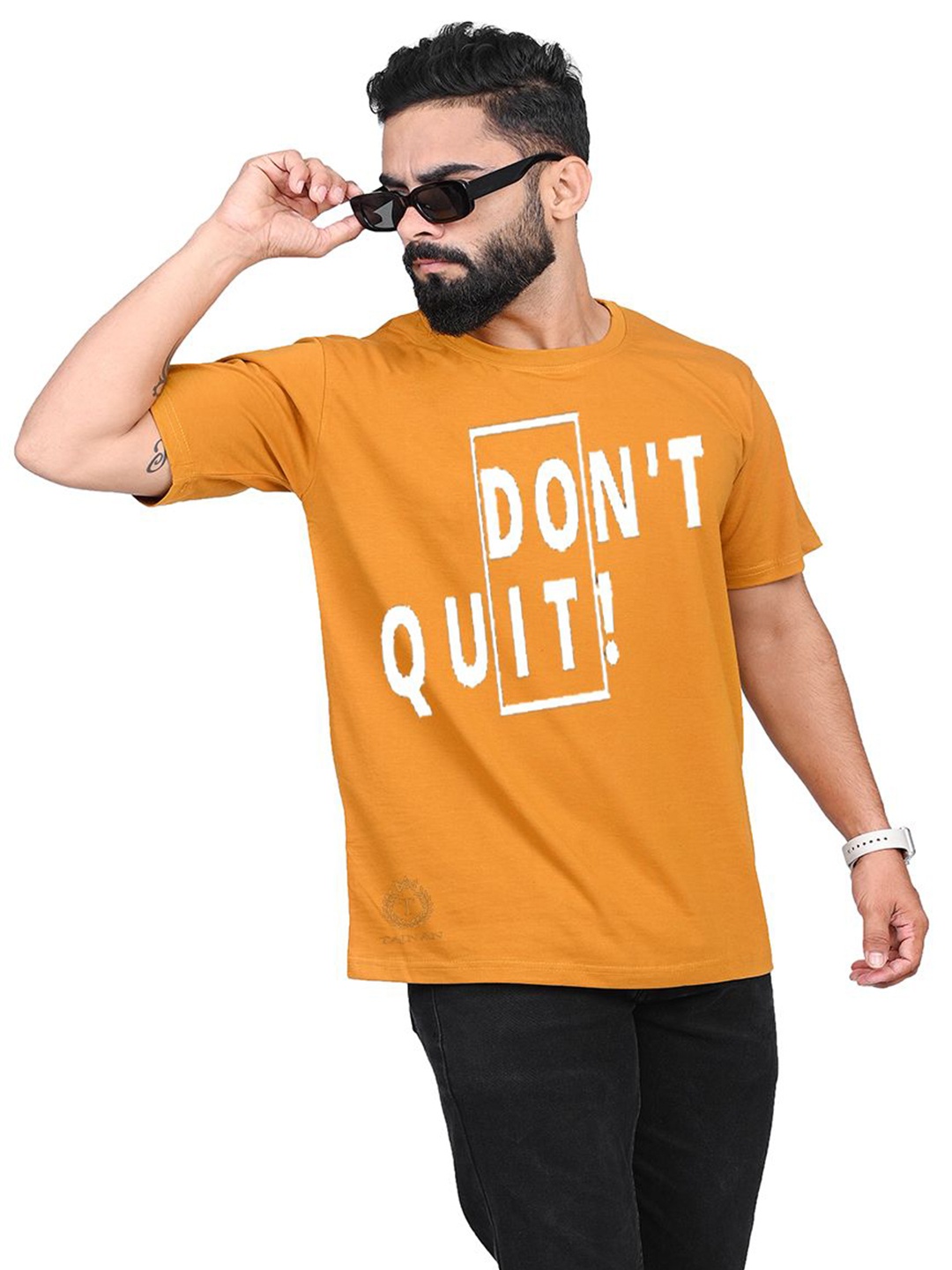 

TAJNAN Men Typography Printed Round Neck T-shirt, Orange