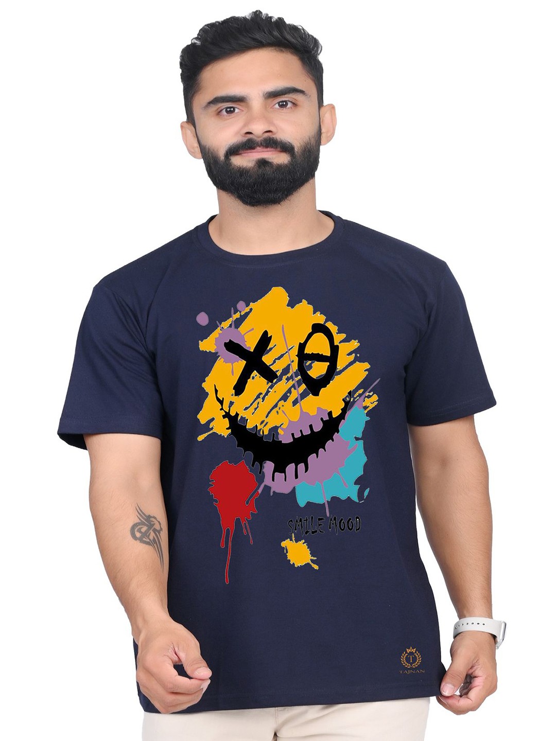 

TAJNAN Men Graphic Printed Round Neck T-shirt, Navy blue