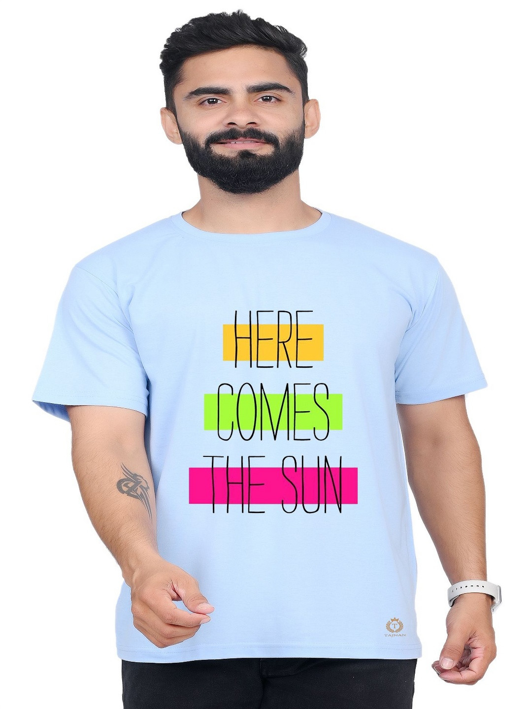 

TAJNAN Men Typography Printed Round Neck T-shirt, Blue