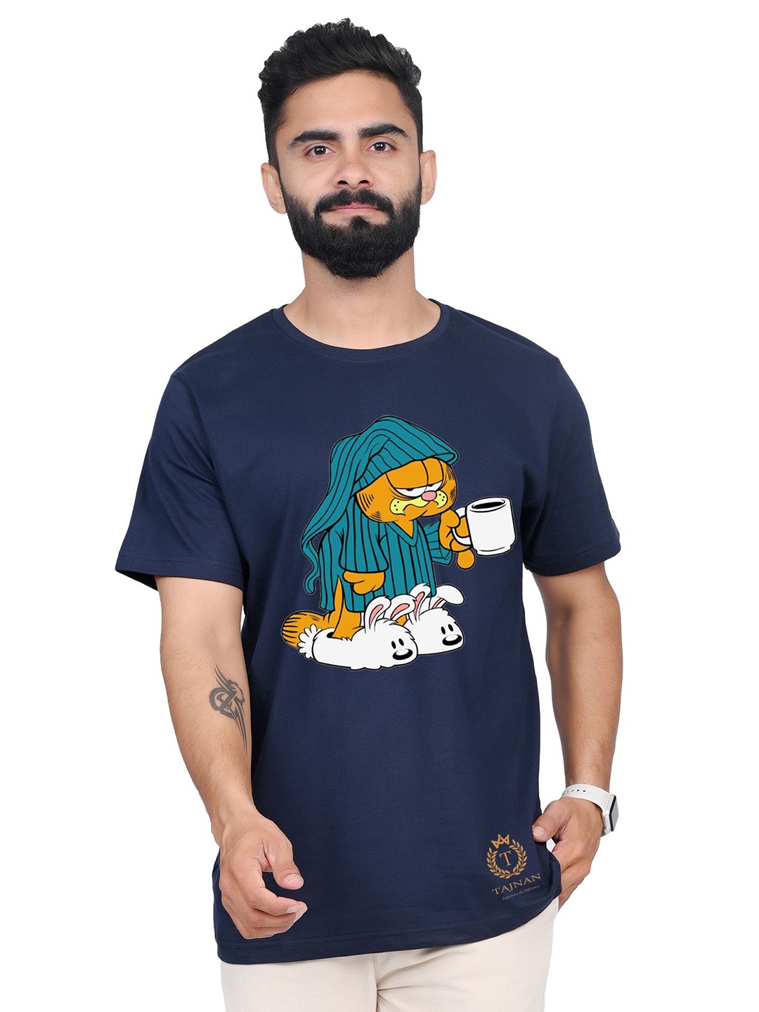 

TAJNAN Men Garfield Graphic Printed T-shirt, Navy blue