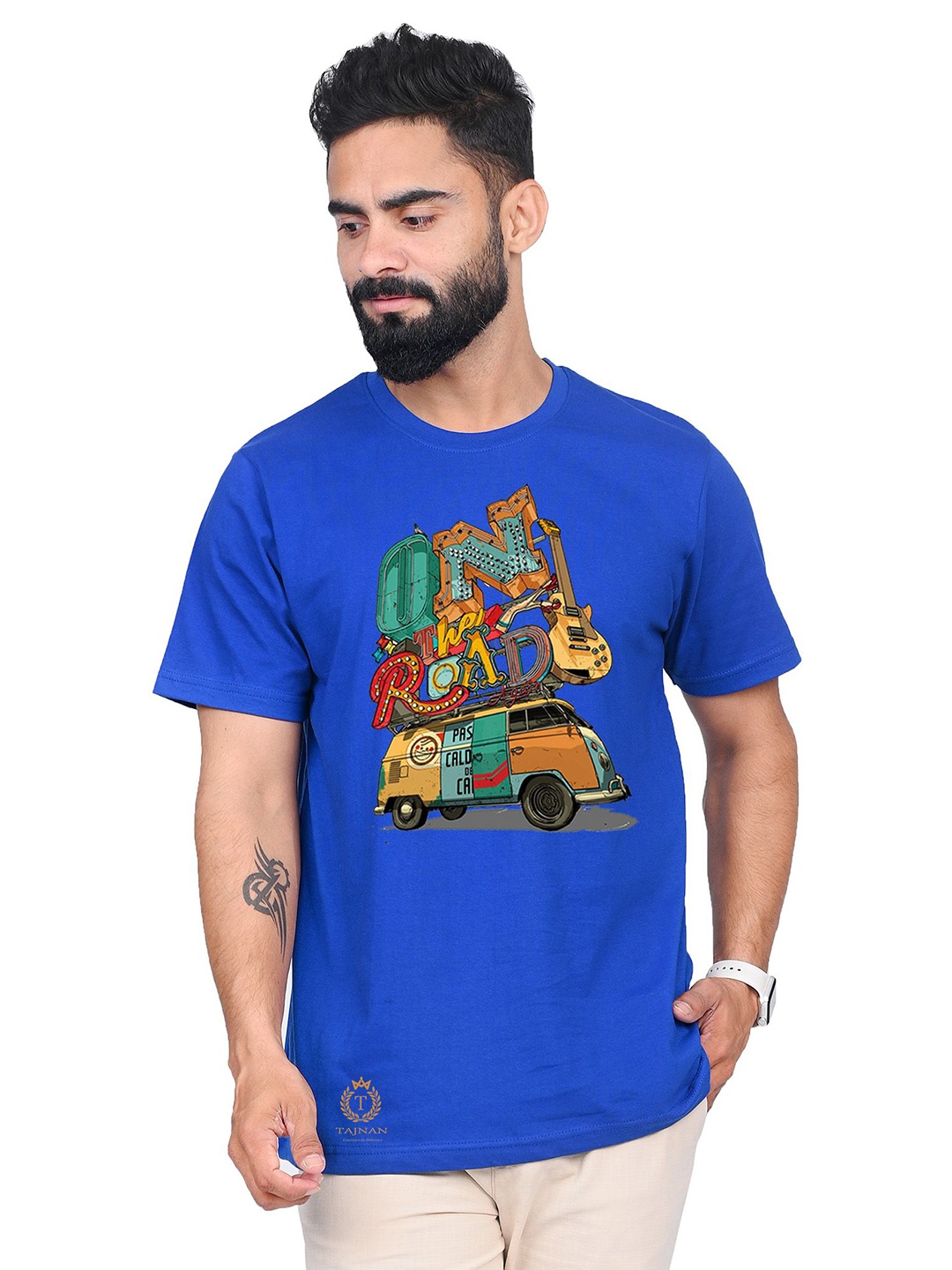 

TAJNAN Men Typography Printed Round Neck T-shirt, Blue