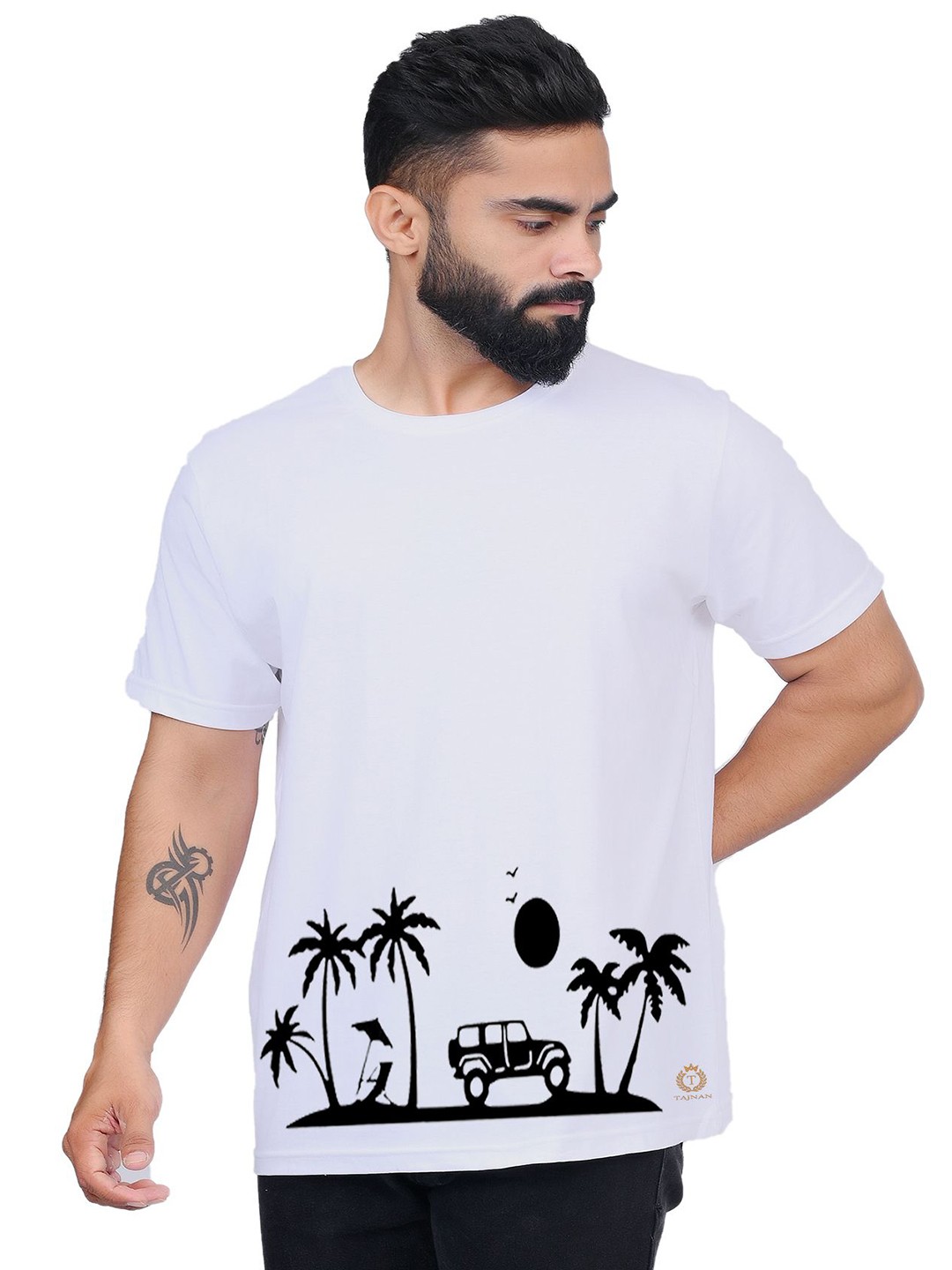 

TAJNAN Men Graphic Printed Round Neck T-shirt, White