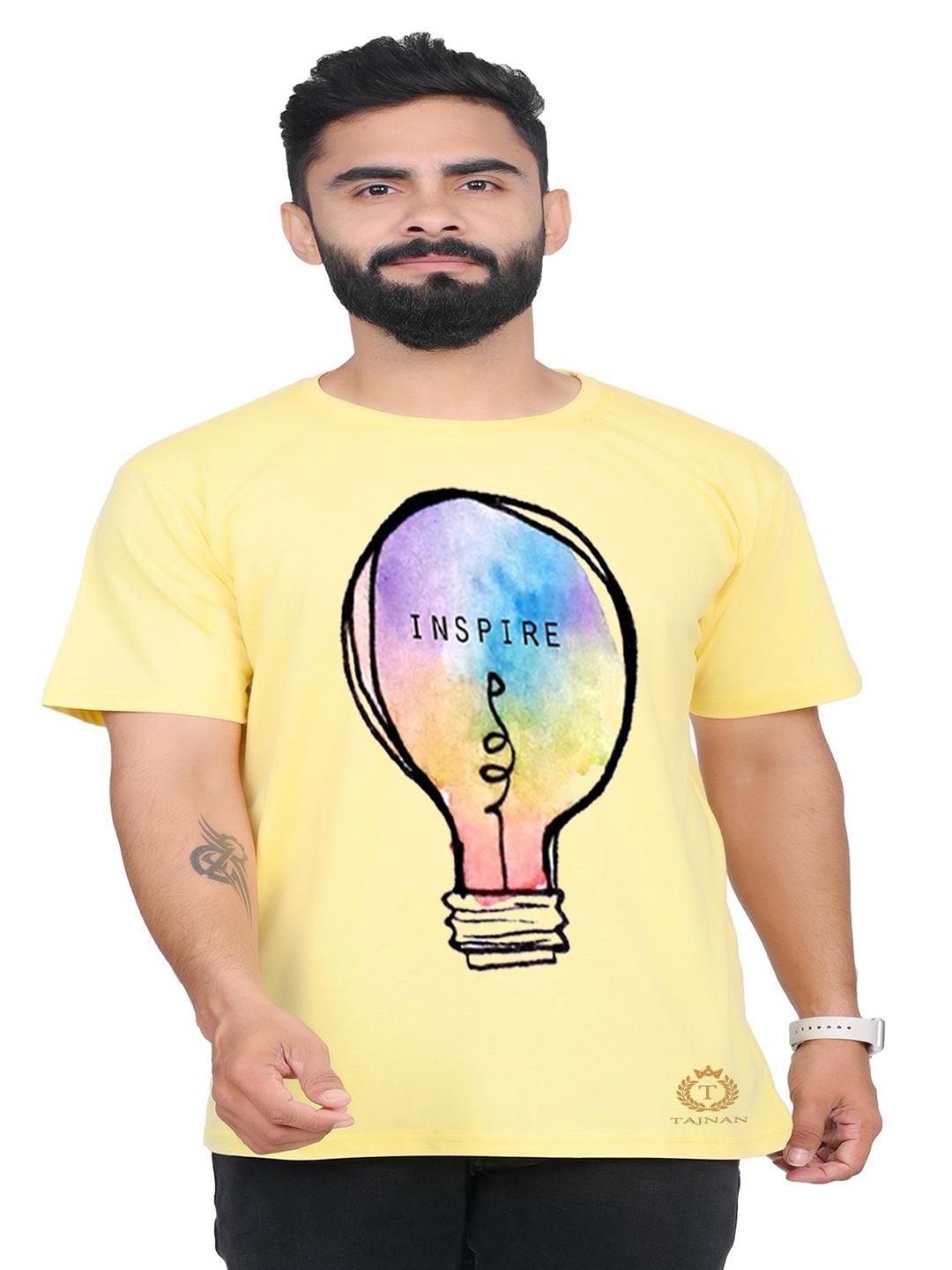 

TAJNAN Men Graphic Printed Round Neck T-shirt, Yellow