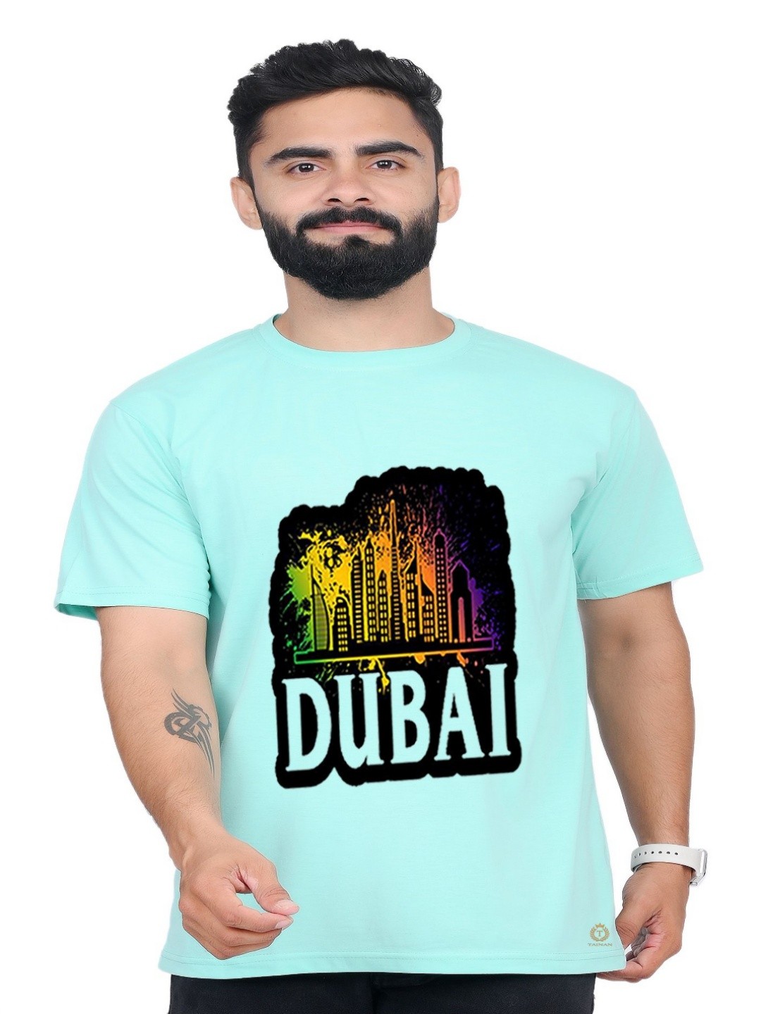 

TAJNAN Men Typography Printed Round Neck T-shirt, Turquoise blue