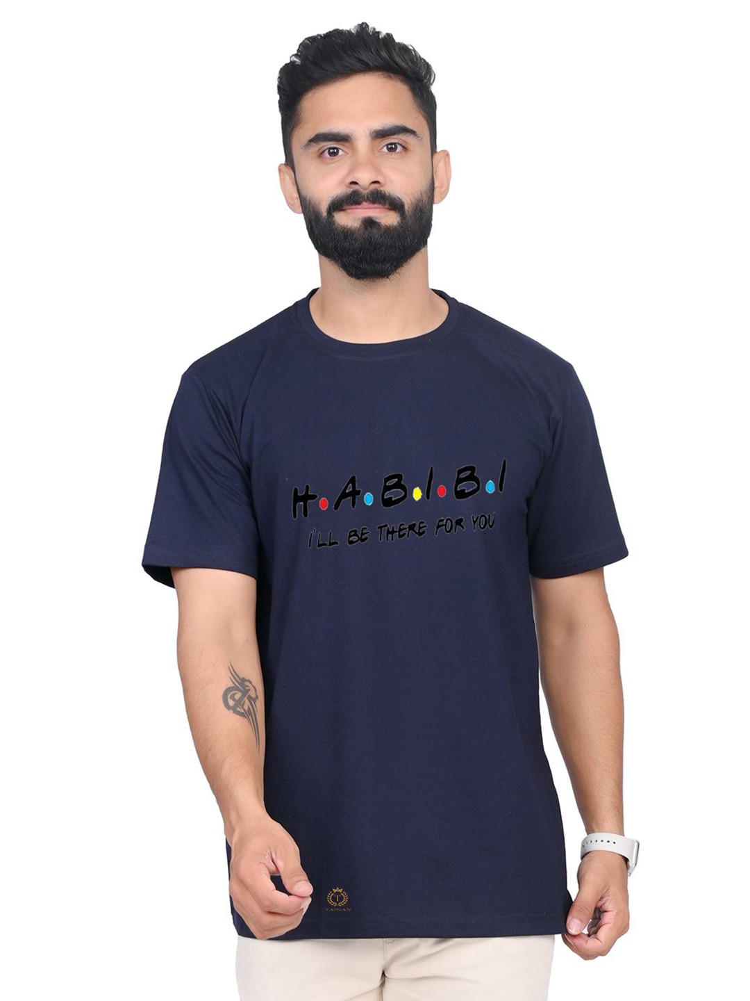 

TAJNAN Men Typography Printed Round Neck T-shirt, Navy blue