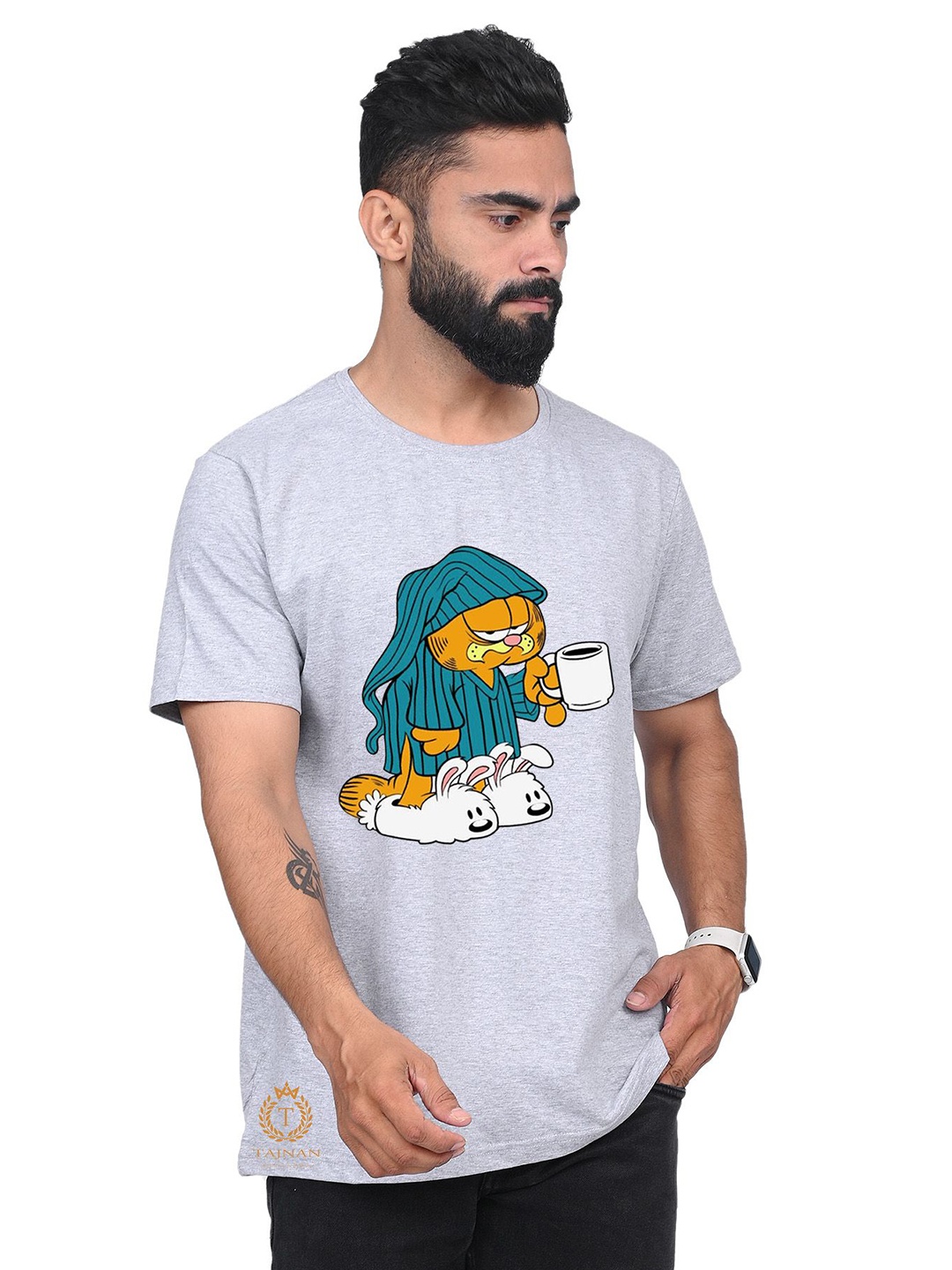 

TAJNAN Men Garfield Graphic Printed Round Neck T-shirt, Grey