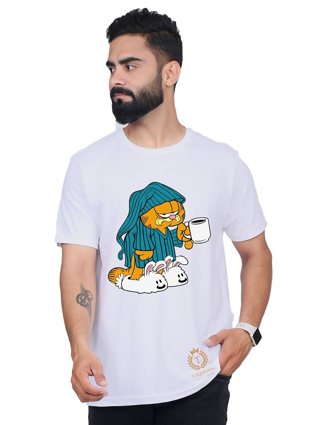 

TAJNAN Men Garfield Graphic Printed Round Neck T-shirt, White