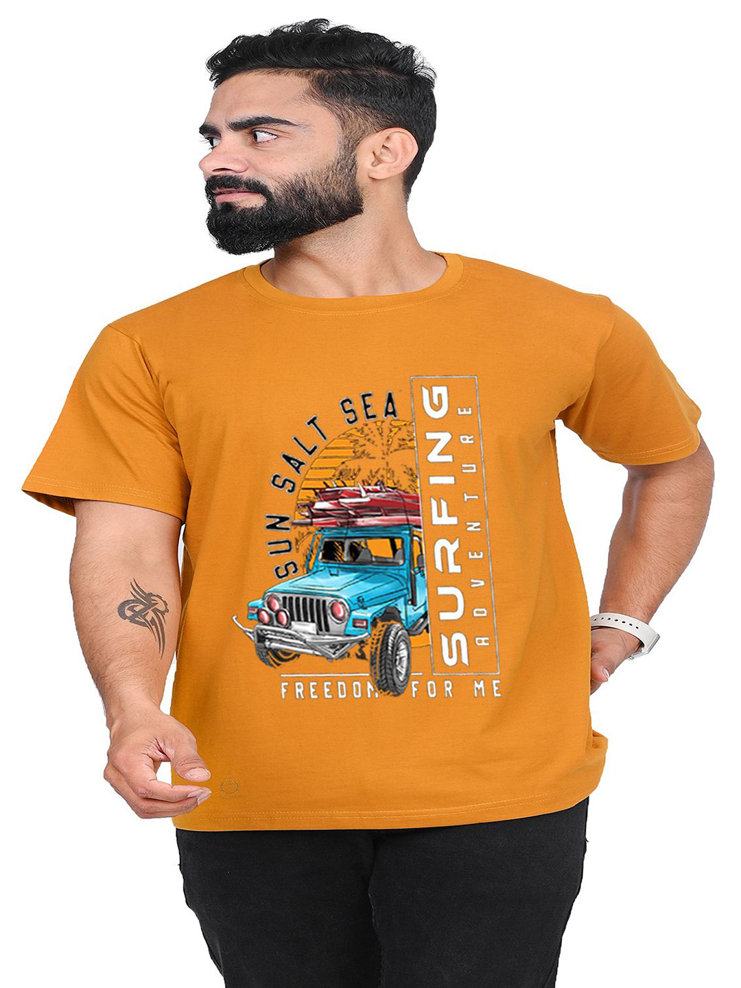 

TAJNAN Men Typography Printed Round Neck T-shirt, Orange