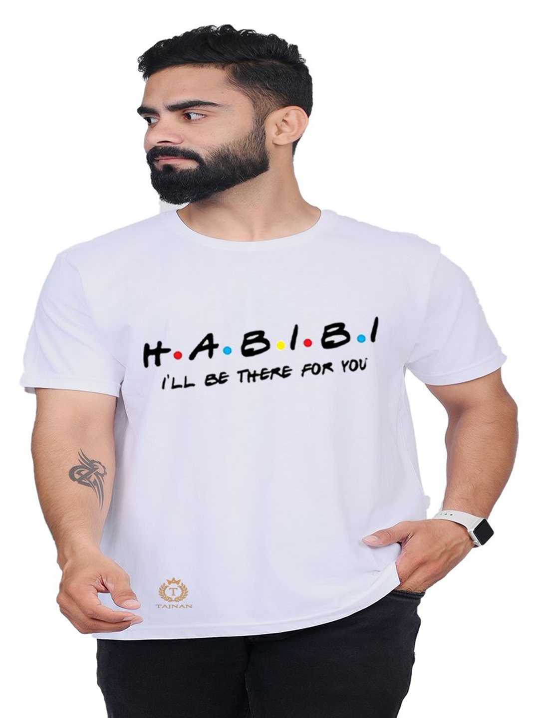 

TAJNAN Men Typography Printed Round Neck T-shirt, White