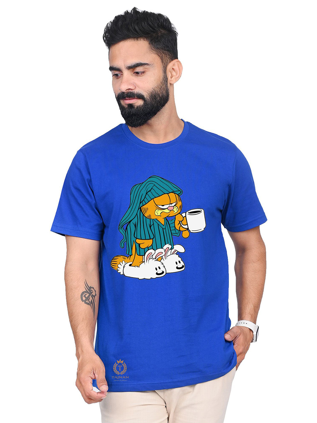 

TAJNAN Men Garfield Graphic Printed Round Neck T-shirt, Blue