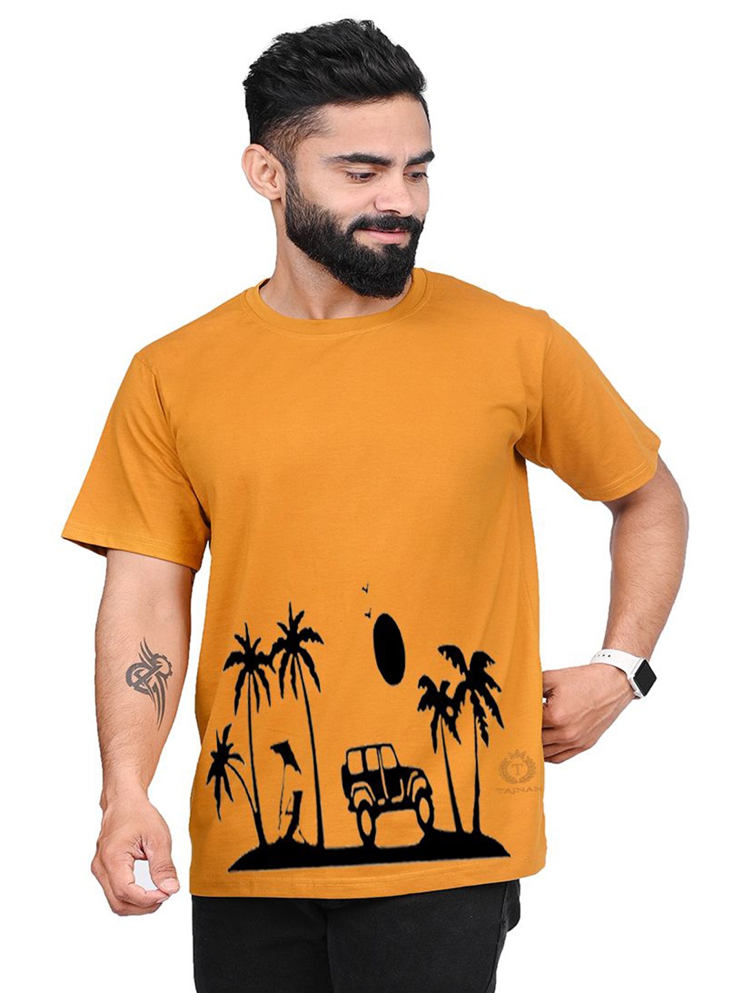 

TAJNAN Men Polo Collar Pockets T-shirt, Orange