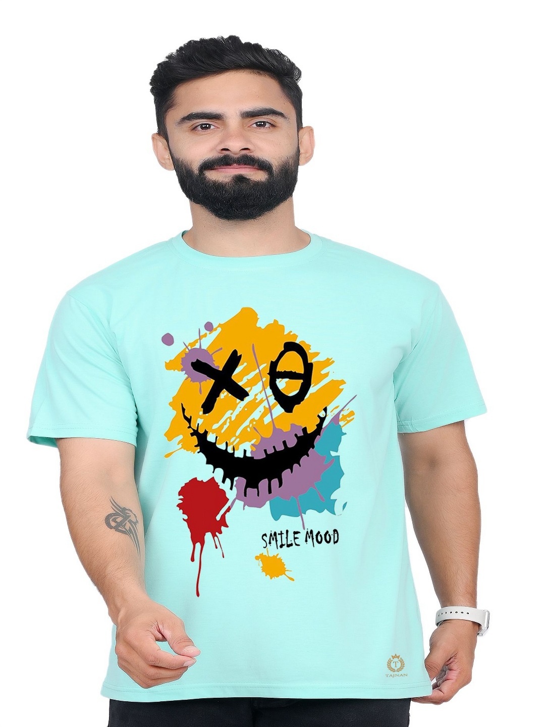 

TAJNAN Men Printed Applique T-shirt, Blue