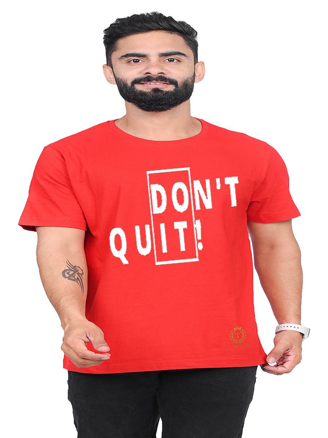 TAJNAN Men Typography Printed Round Neck T-shirt, Red