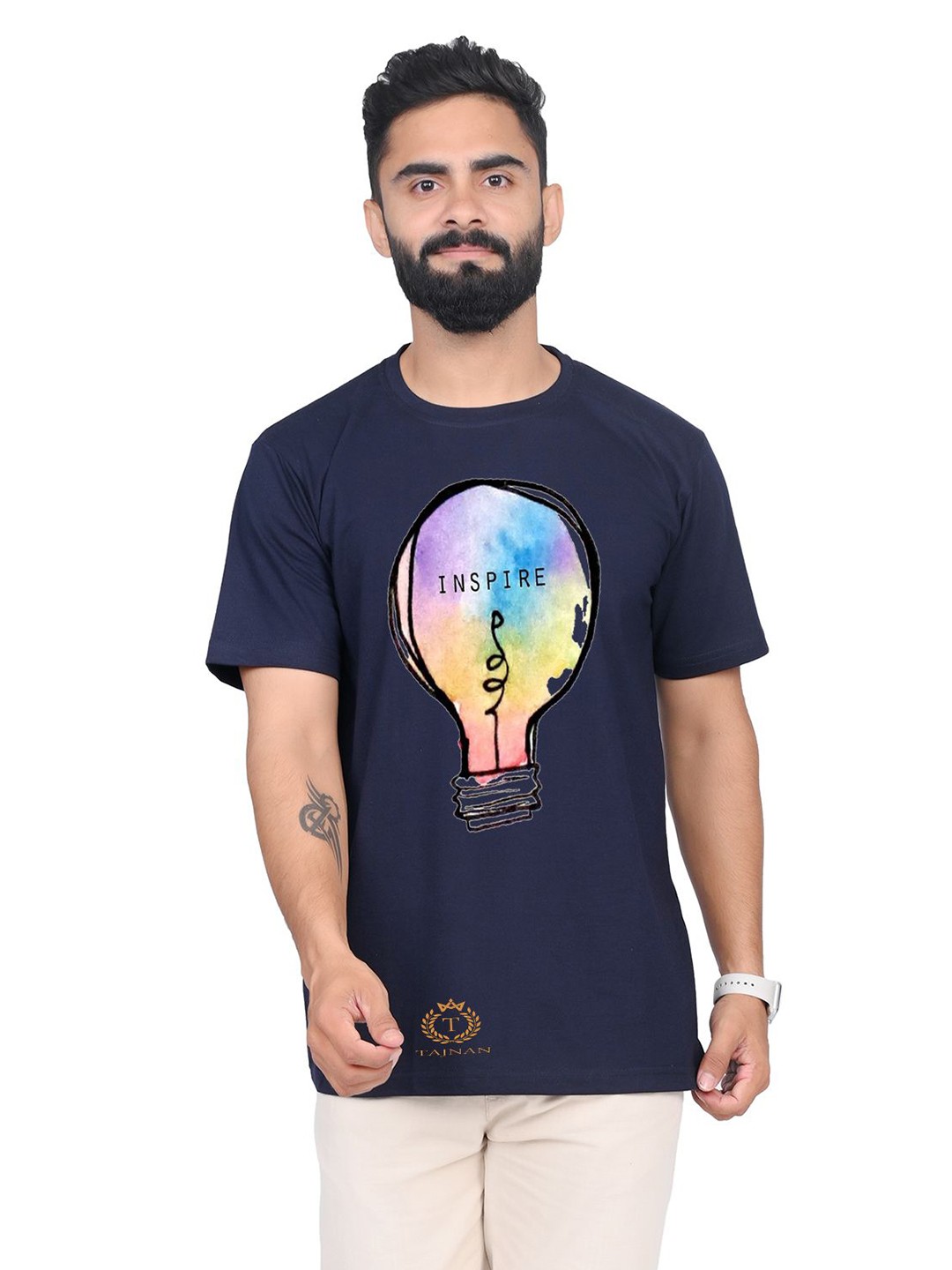 

TAJNAN Men Graphic Printed Round Neck T-shirt, Navy blue