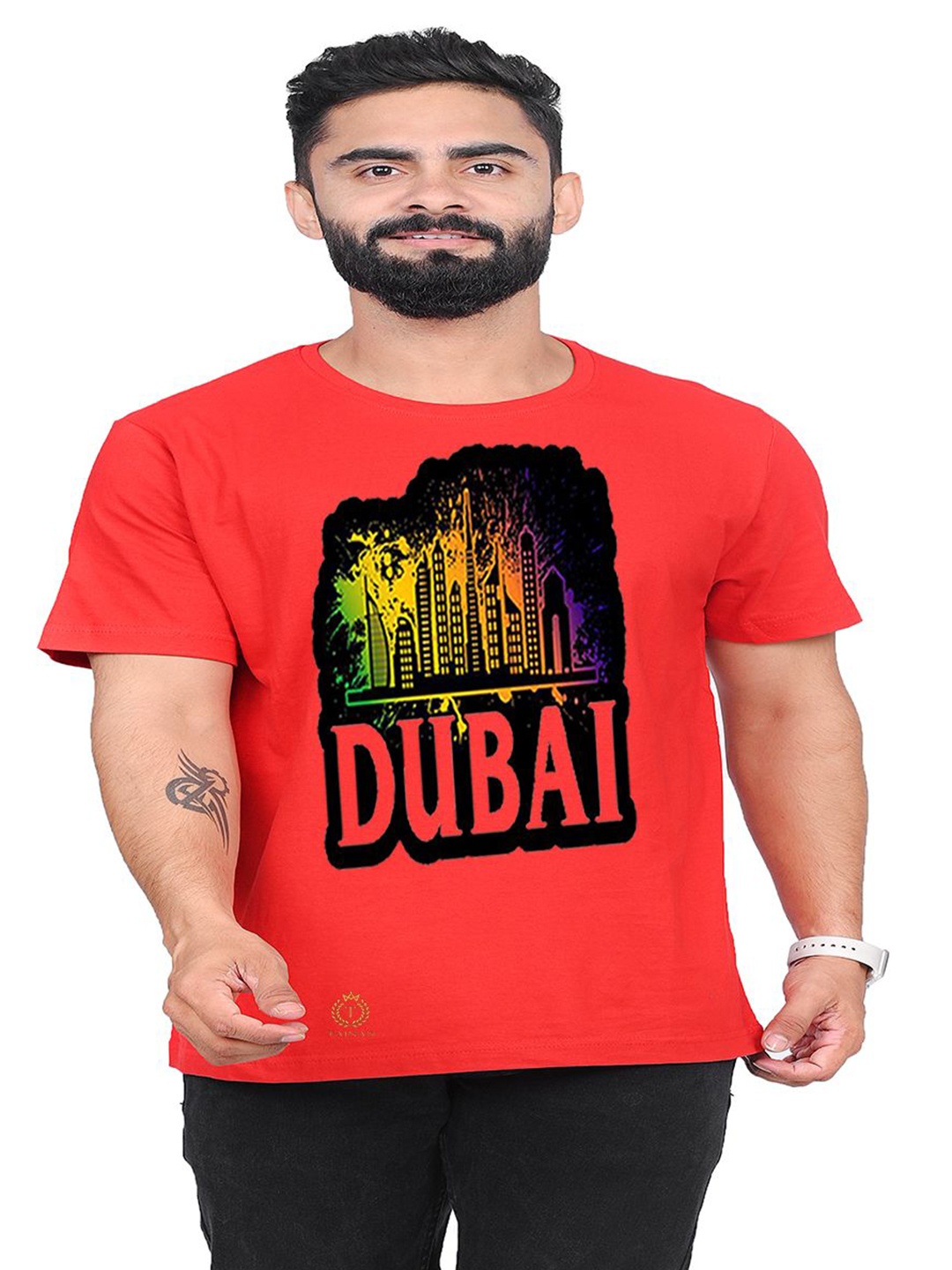 

TAJNAN Men Typography Printed Round Neck T-shirt, Red