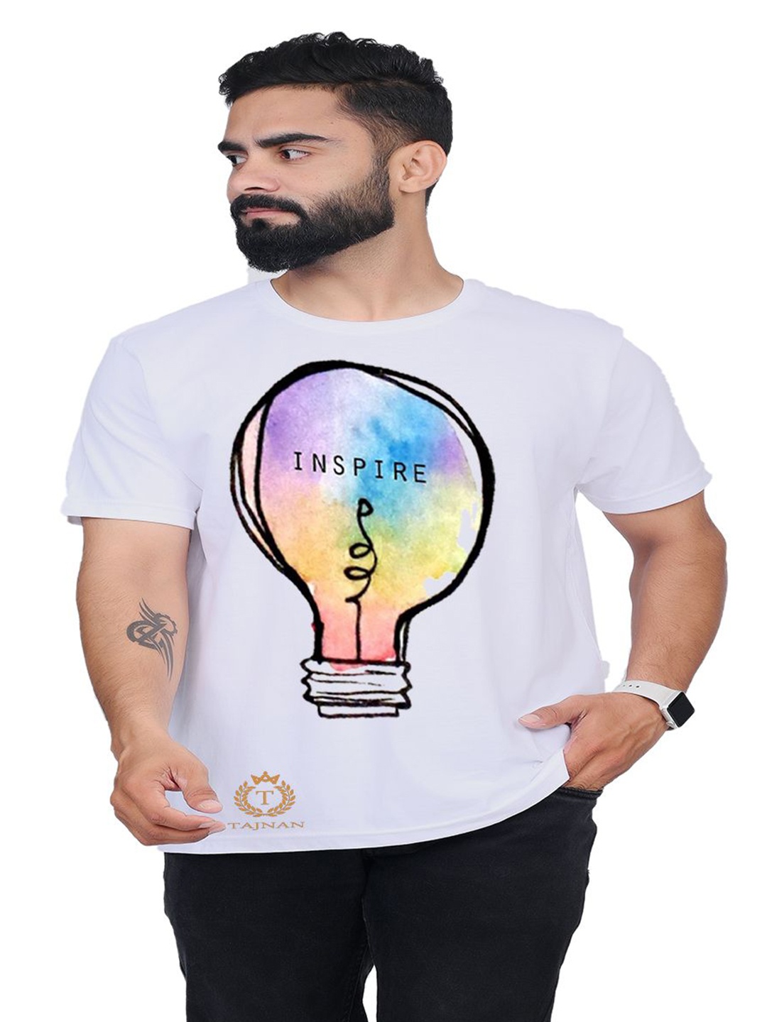 

TAJNAN Men Graphic Printed Round Neck T-shirt, White